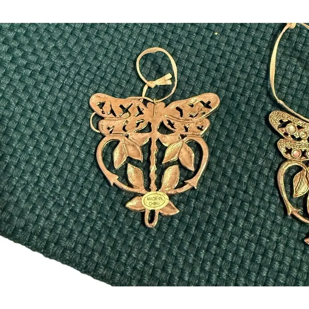 Vintage Gold Tone Dragonfly Christmas Ornaments -‎ Set of 5